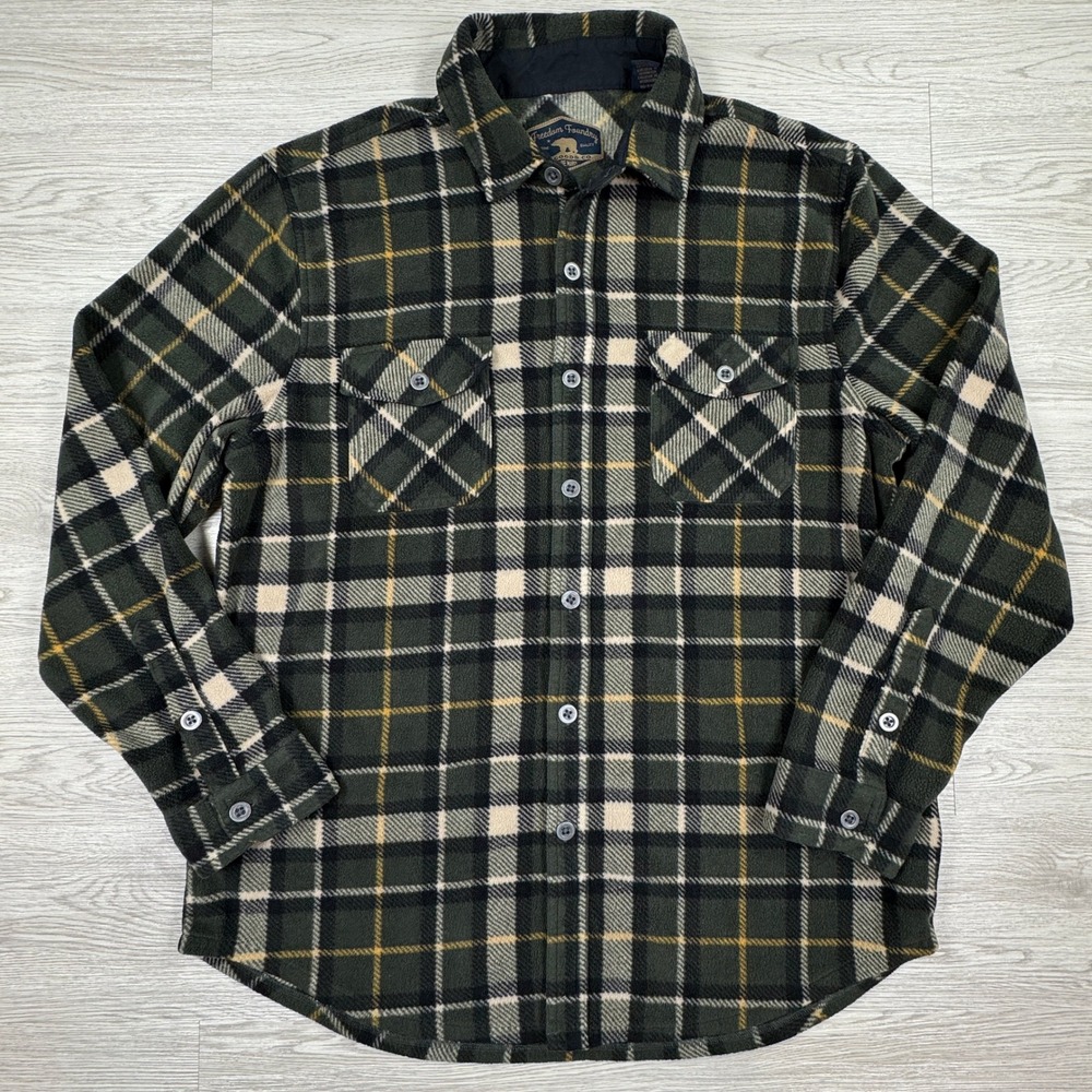 Freedom Foundry Men's Shirt Fleece Flannel Plaid Green Large Button Up Shacket
